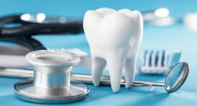 Model tooth, toothbrush, and stethoscope on desk in Stoney Creek dental office